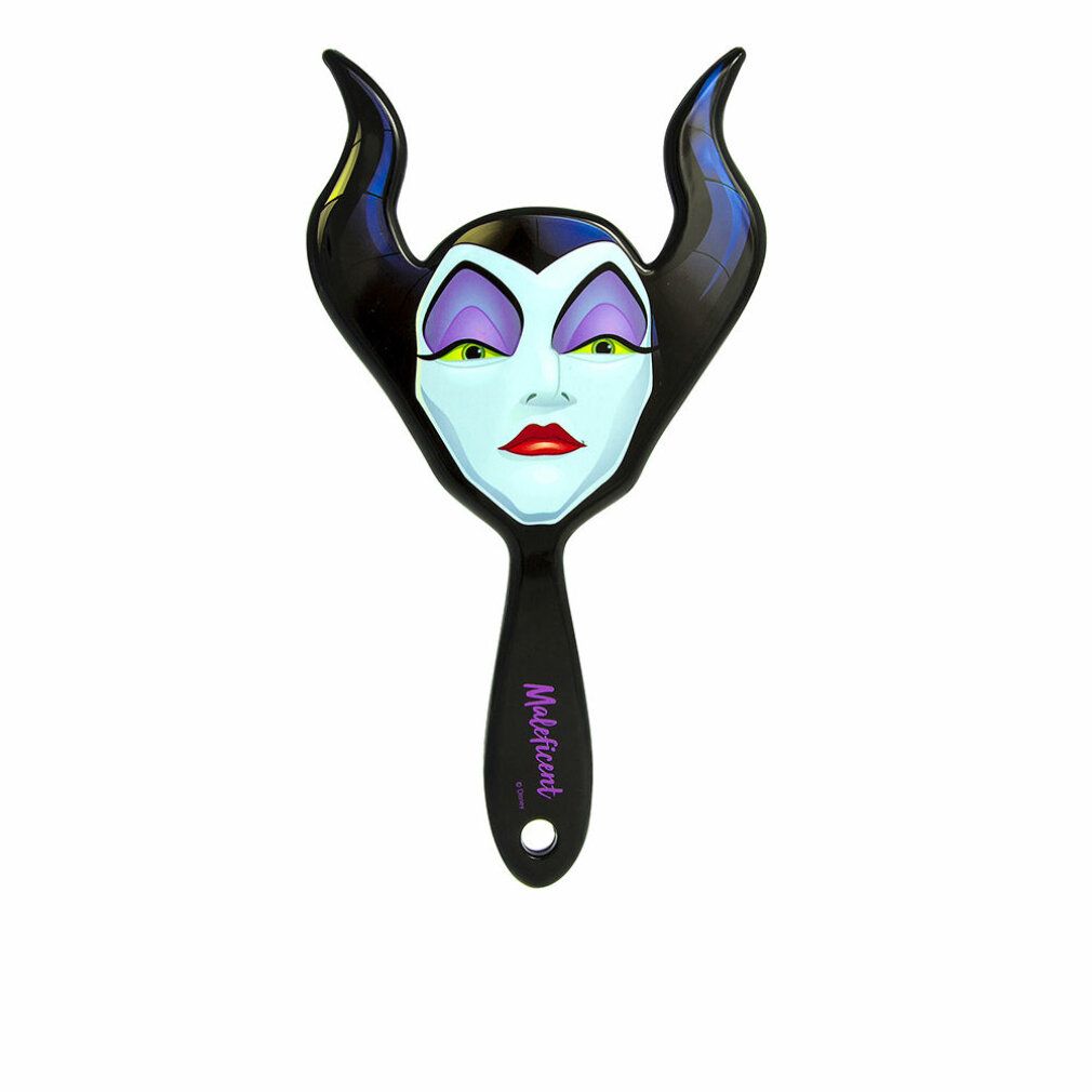 Spazzola per capelli Malefica. Manico nero, forma di corna. Sfondo bianco.