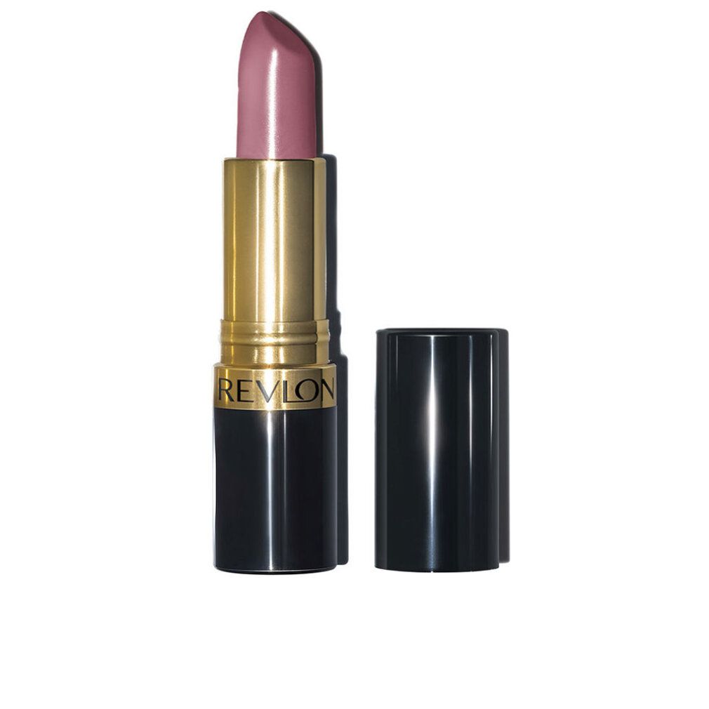 Rossetto, cappuccio aperto. Contenitore oro e nero. Scritta REVLON.
