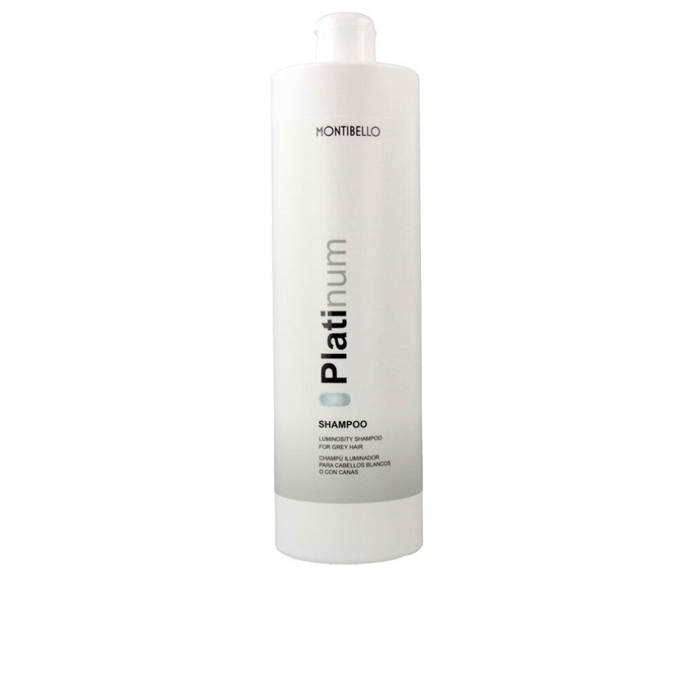 Flacone bianco Montibello Platinum Shampoo per capelli grigi.