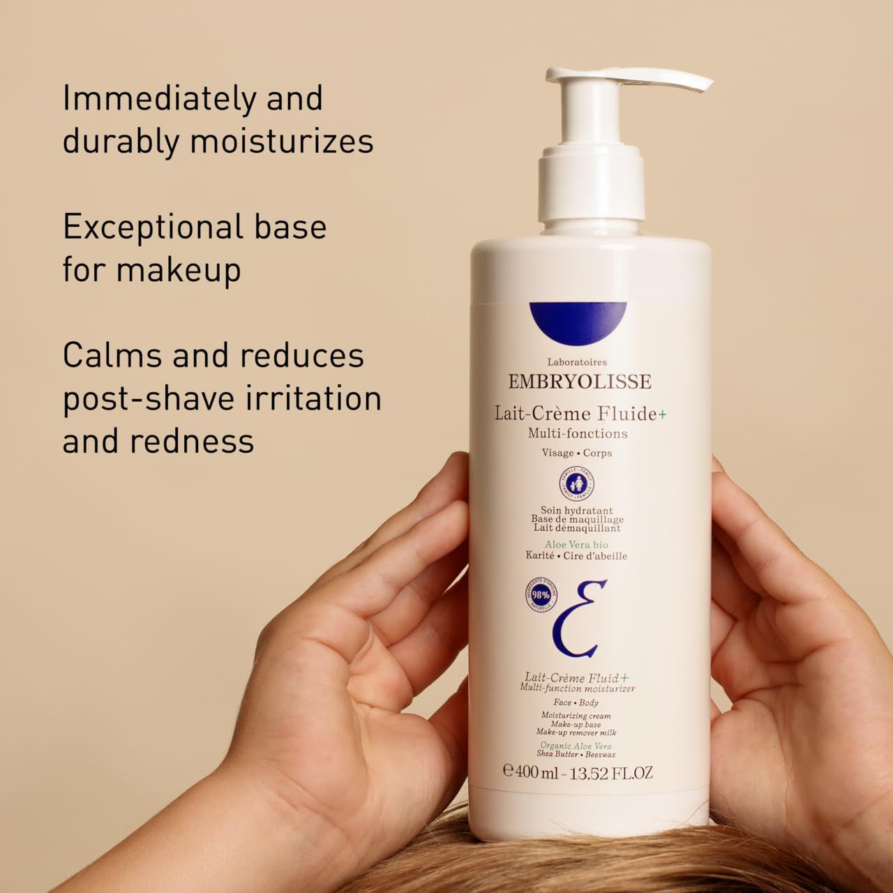Flacone Embryolisse Lait-Crème Fluide+ con erogatore, 400ml.