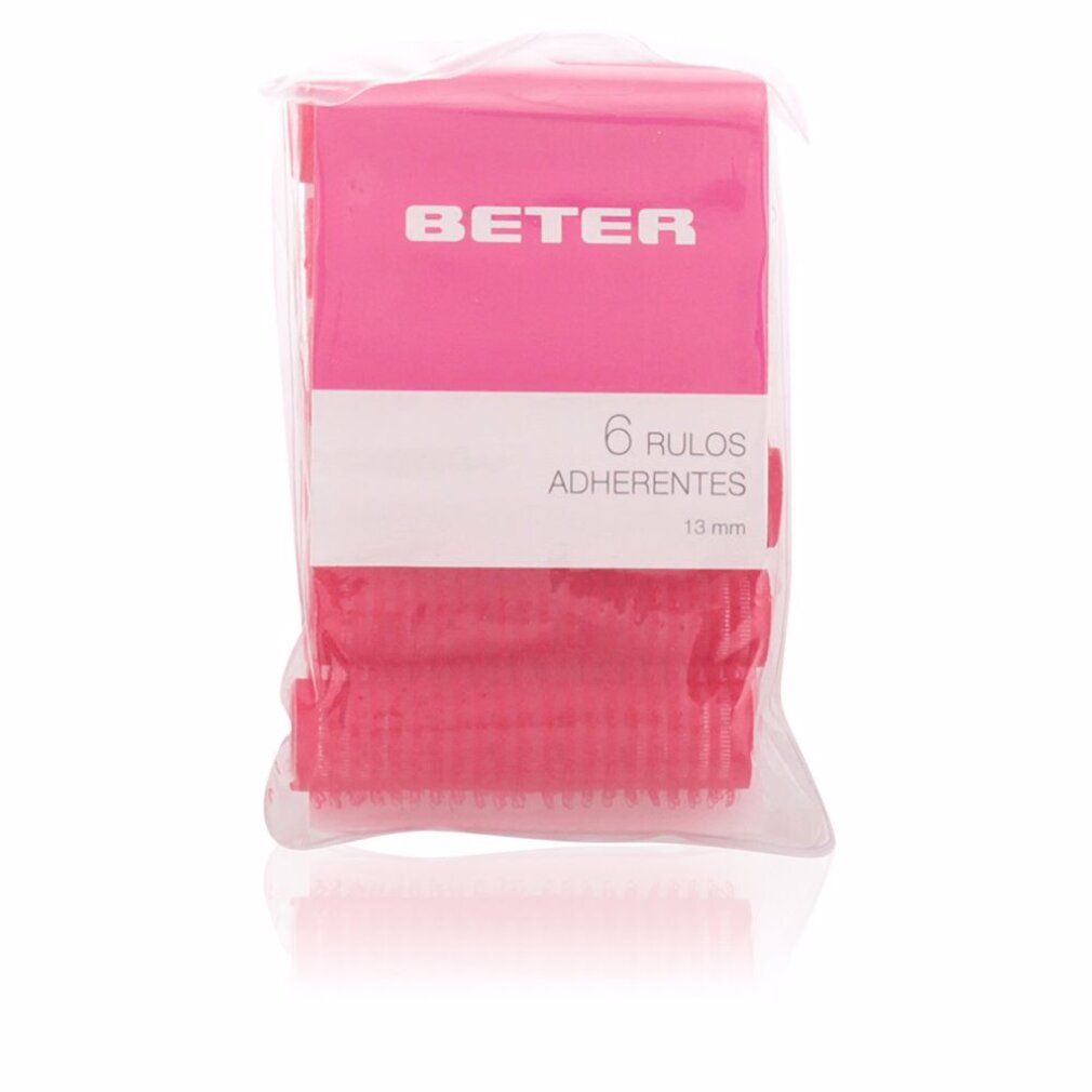 Confezione di 6 bigodini rossi. Marchio Beter. Scritta: 6 Rulos Adherentes. 13 mm.