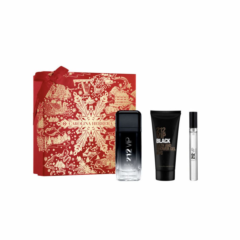 Set regalo con scatola rossa, flacone, gel doccia e vaporizzatore. Scritta: 212 VIP Black.