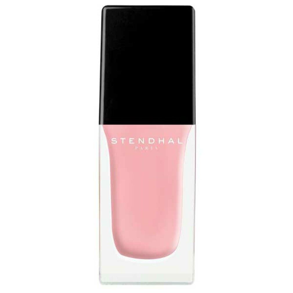 Flacone di smalto con tappo nero. Smalto rosa, flacone trasparente. Scritta: Stendhal Paris.