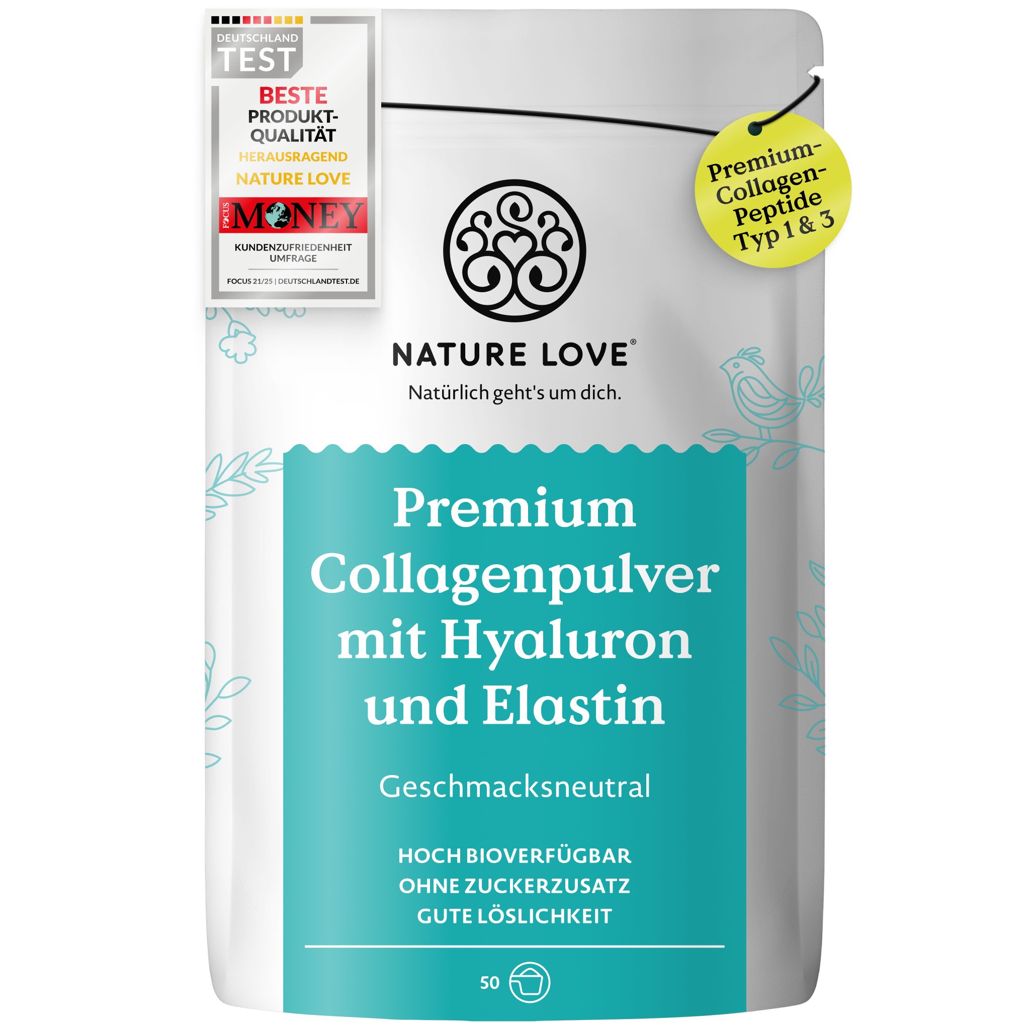 NATURE LOVE® Premium Collagene in polvere con ialurone ed elastina