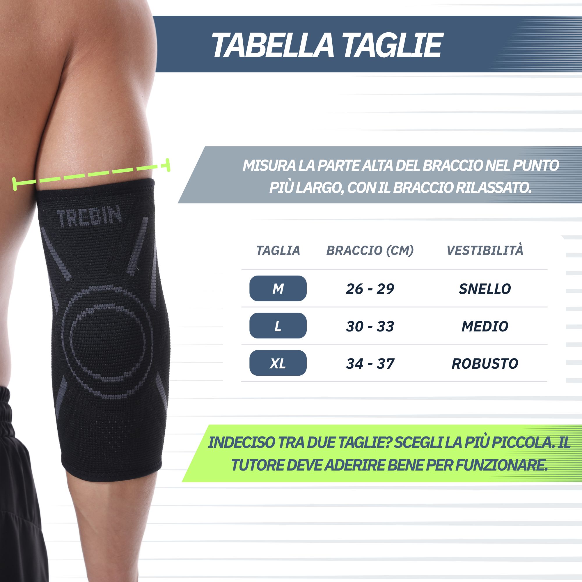 Tabella taglie per gomitiera.