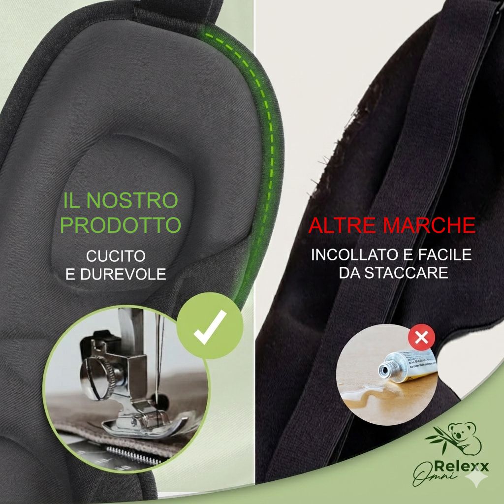 Confronto: prodotto cucito vs. prodotto incollato. Marchio OmniRelexx.