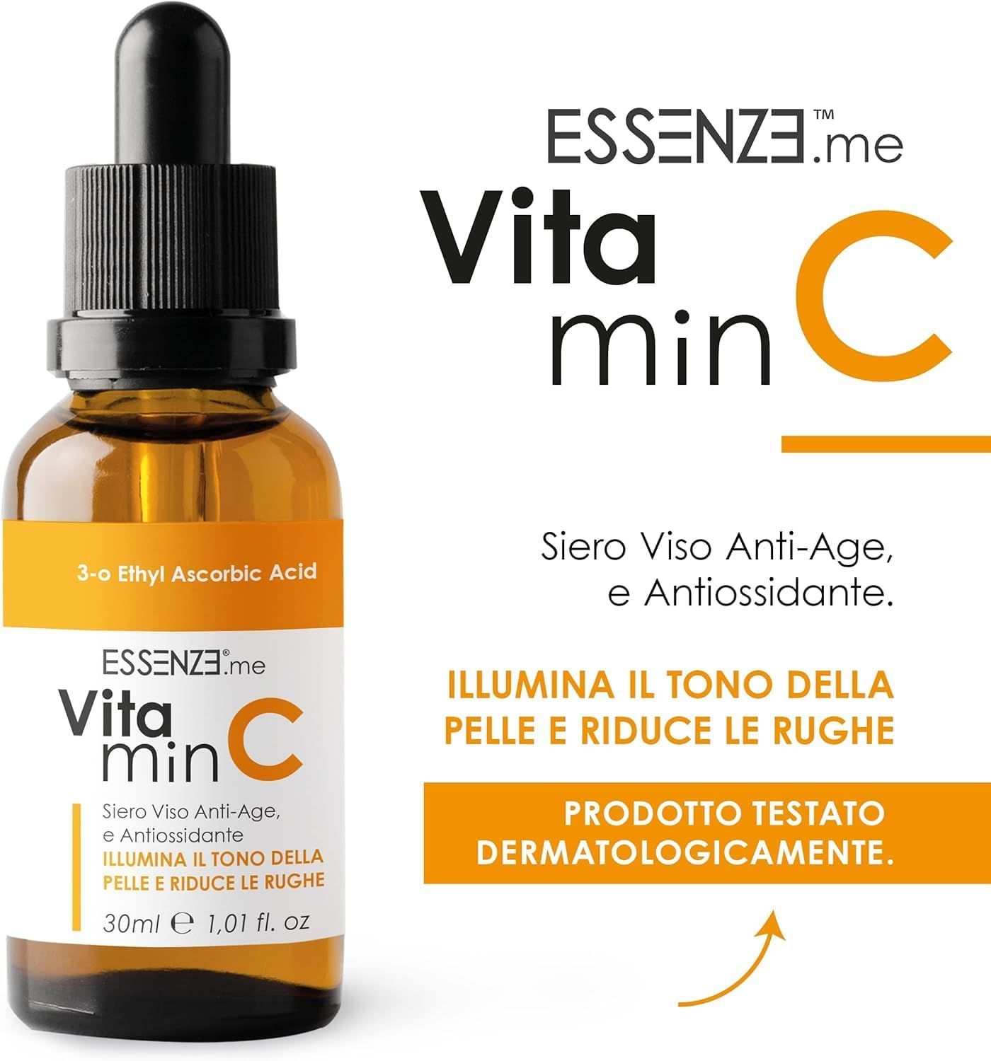 Essenze.me Siero Viso Vitamina C 3-o-Ethyl - Illuminante, Antirughe e Antiossidante - 30ml