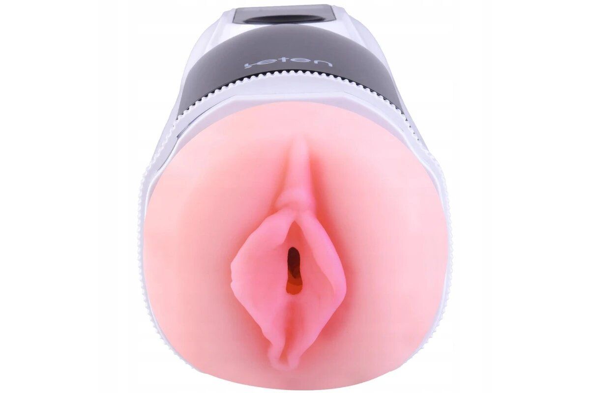 Dispositivo bianco e nero con parte interna rosa. Apertura visibile.