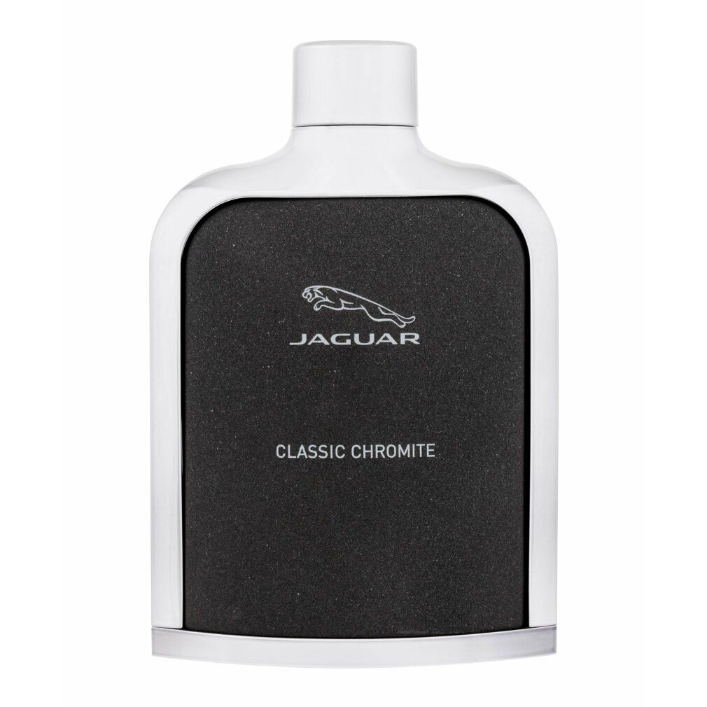 Flacone bianco e nero. Logo Jaguar e scritta Classic Chromite. Forma rettangolare con angoli arrotondati.