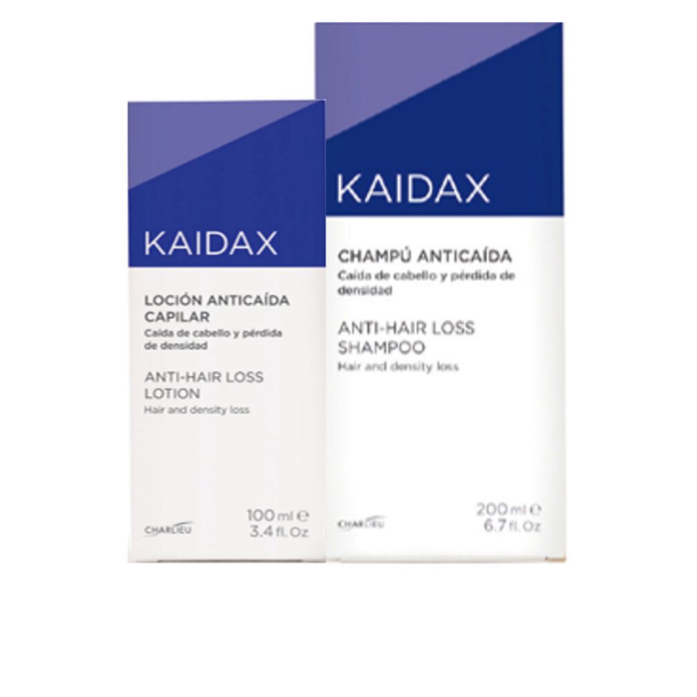 Due prodotti Kaidax Anti-Caduta: Lozione (100ml) e Shampoo (200ml).