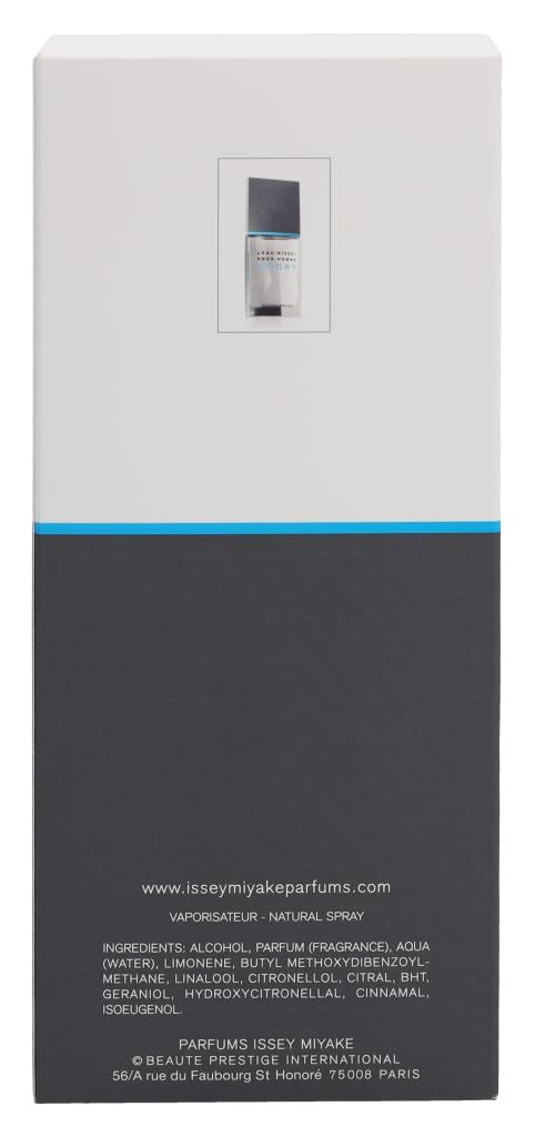 Retro della confezione Issey Miyake L'Eau d'Issey pour Homme Sport. Ingredienti e logo.