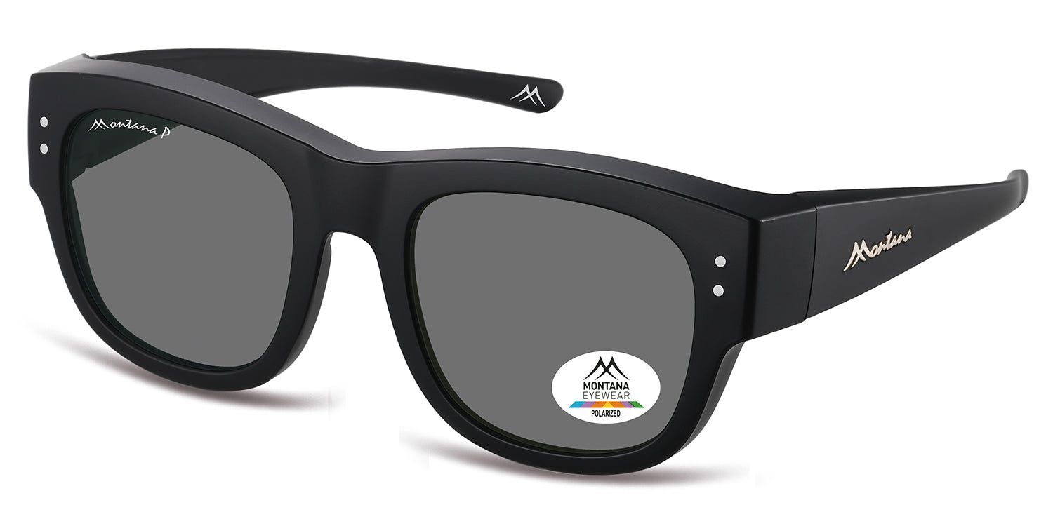 Occhiali da sole Montana Eyewear Zaria neri. Vista laterale, lenti grigie, logo bianco. Lenti polarizzate.