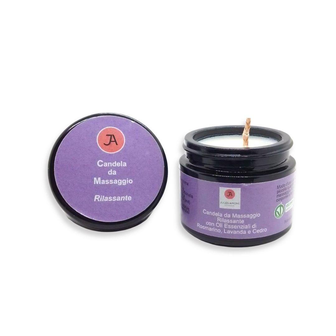 Jules Amonì cosmetiques Candela da massaggio Rilassante con OE di Rosmarino, Lavanda e Cedro