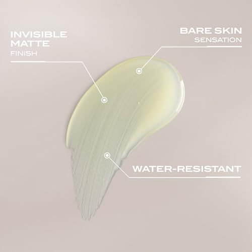 Campione di protezione solare in gel. Testo: "Invisible Matte Finish", "Bare Skin Sensation", "Water-Resistant".