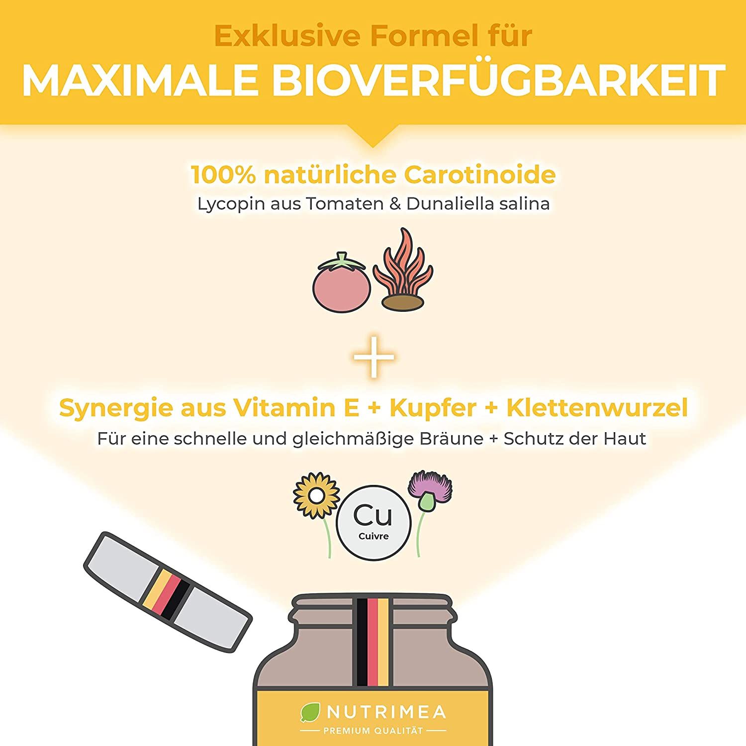 Capsule abbronzanti Nutrimea SUN PLUS al betacarotene | Abbronzante naturale 2in1 PELLE PERFETTA