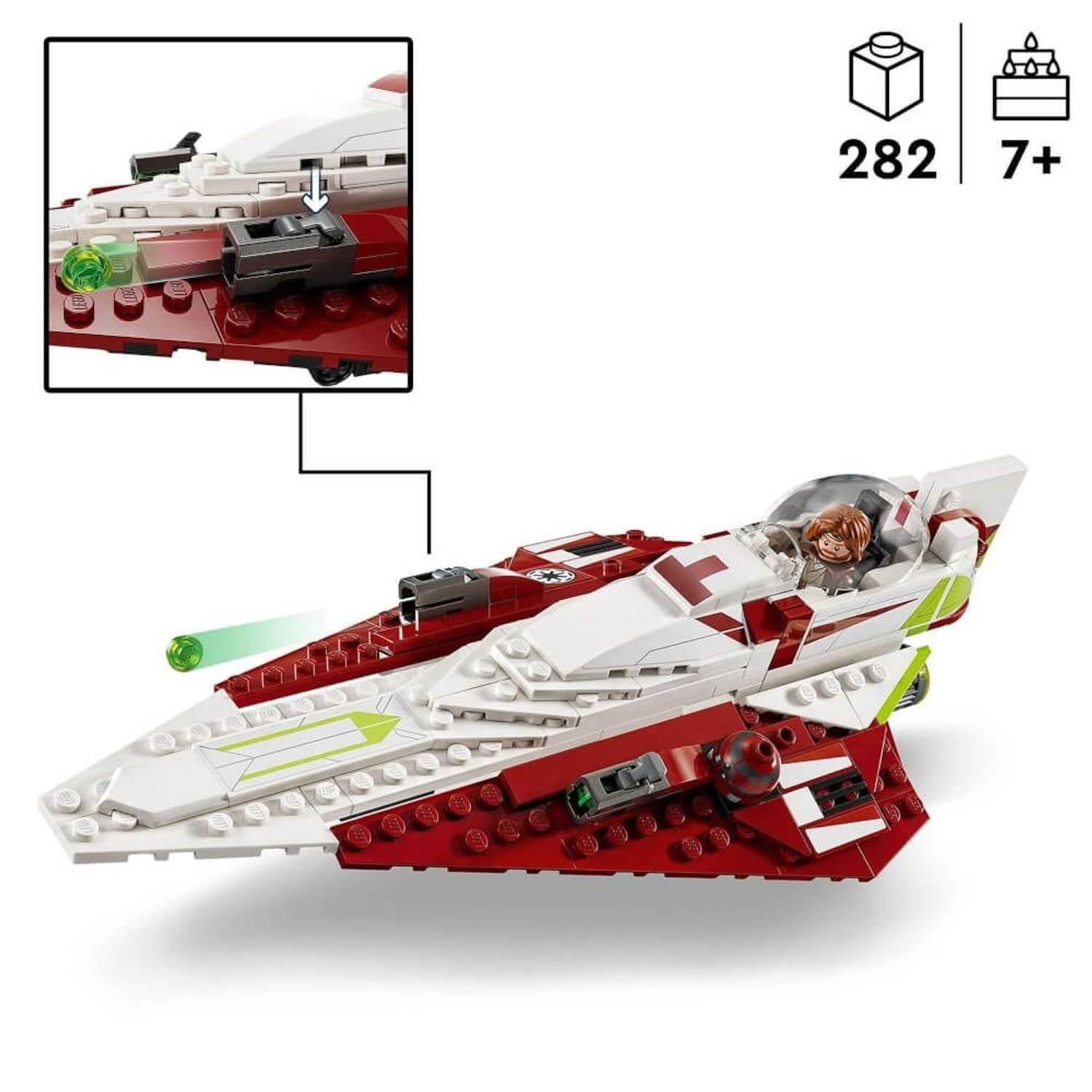LEGO Star Wars 75333 Jedi Starfighter. Caccia spaziale rossa, bianca e verde con minifigure di Obi-Wan Kenobi. 282 pezzi, 7+.