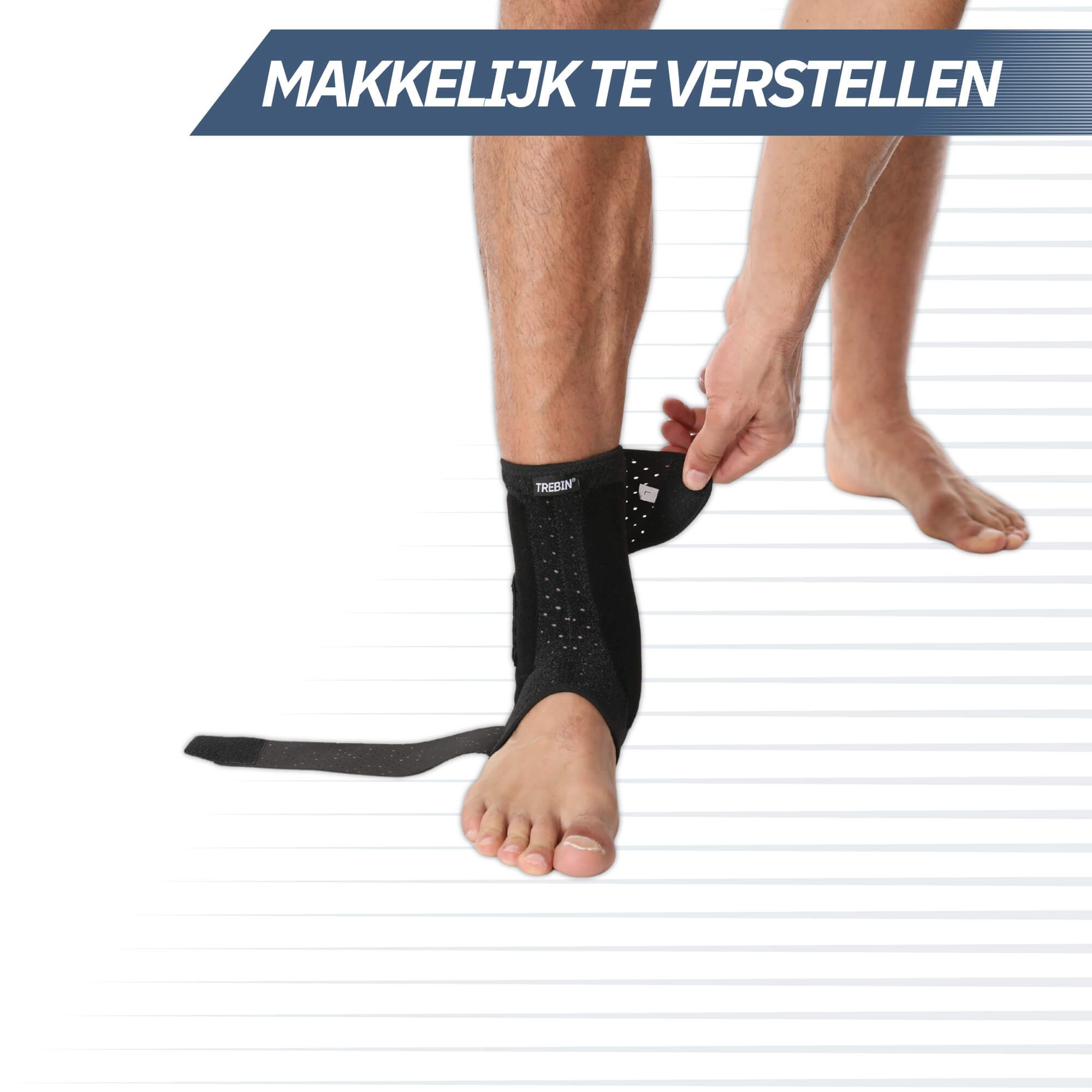 Fascia per caviglia nera con regolazione laterale in velcro.