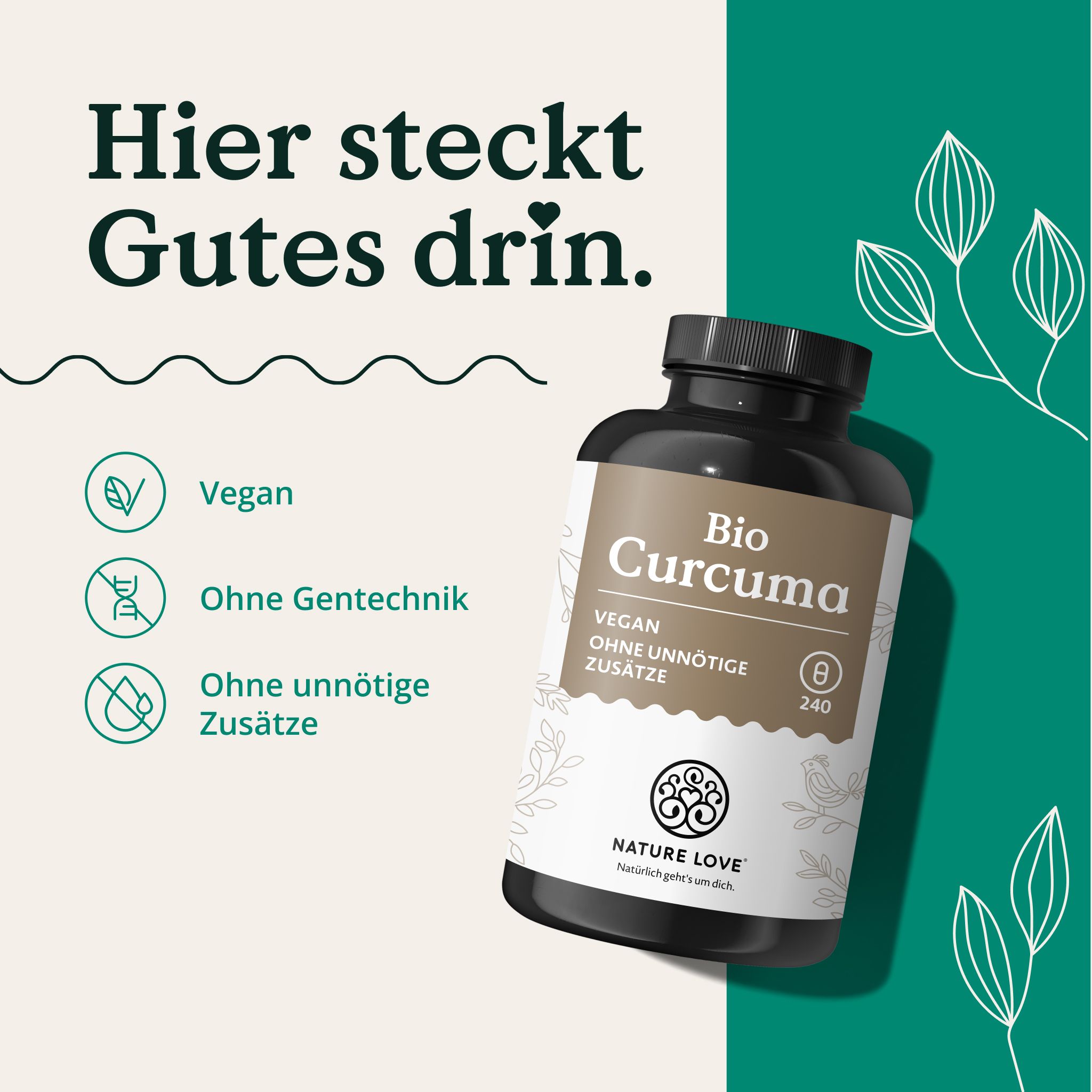 NATURE LOVE Bio Curcuma: Vegano, senza OGM, senza additivi inutili. 240 capsule.