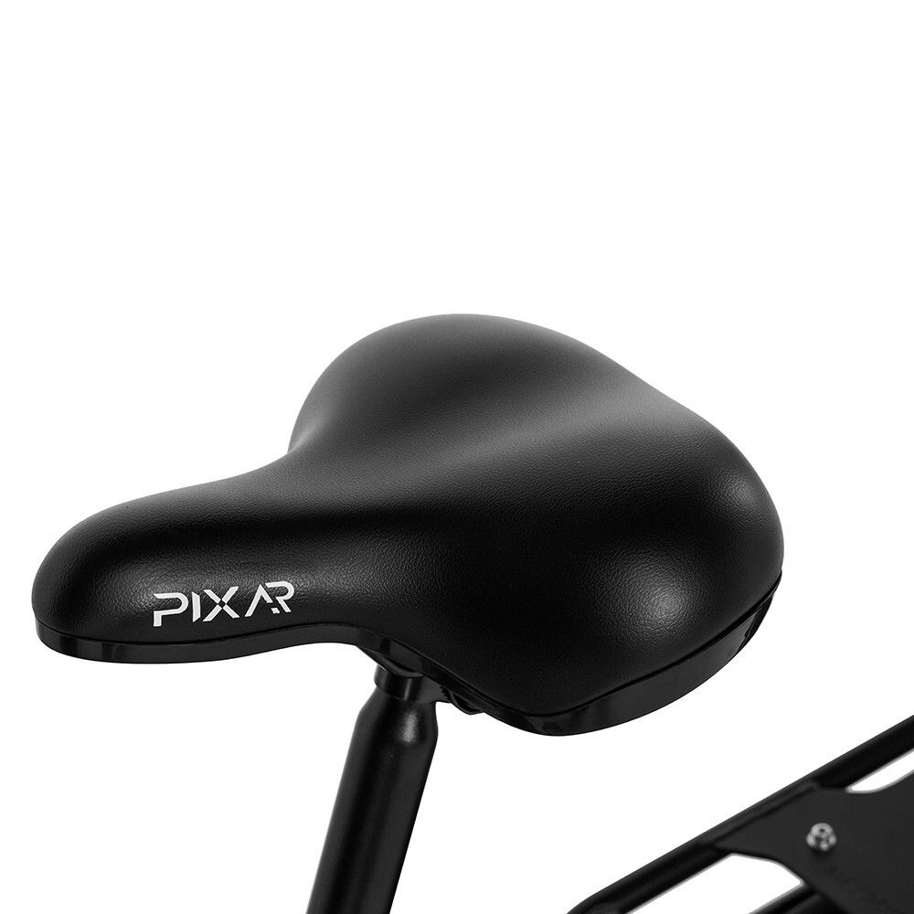 Sella nera per bicicletta con logo PIXAR. Forma ergonomica.
