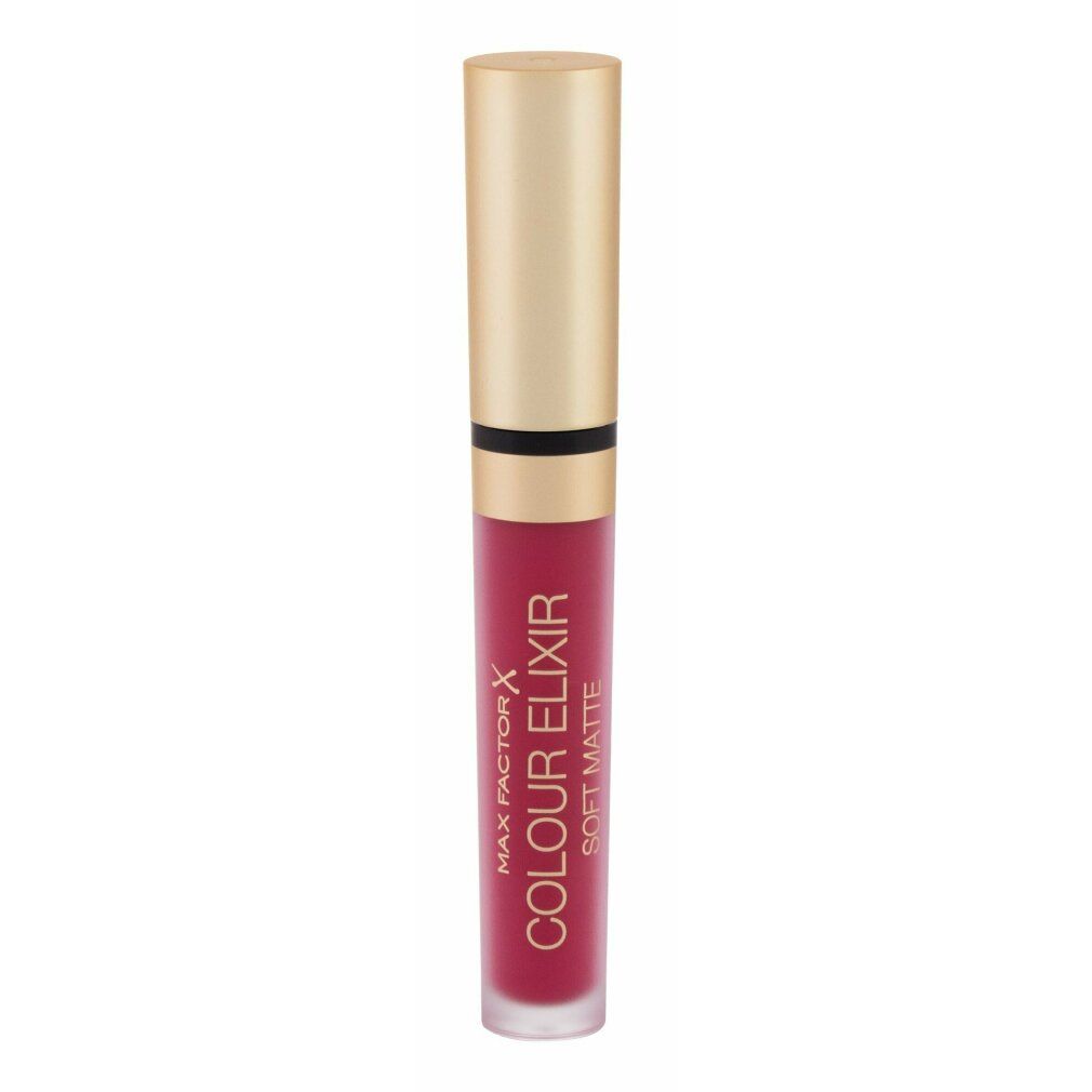 Rossetto rosa con tappo dorato. Scritta: Max Factor Colour Elixir Soft Matte. Tubo trasparente.