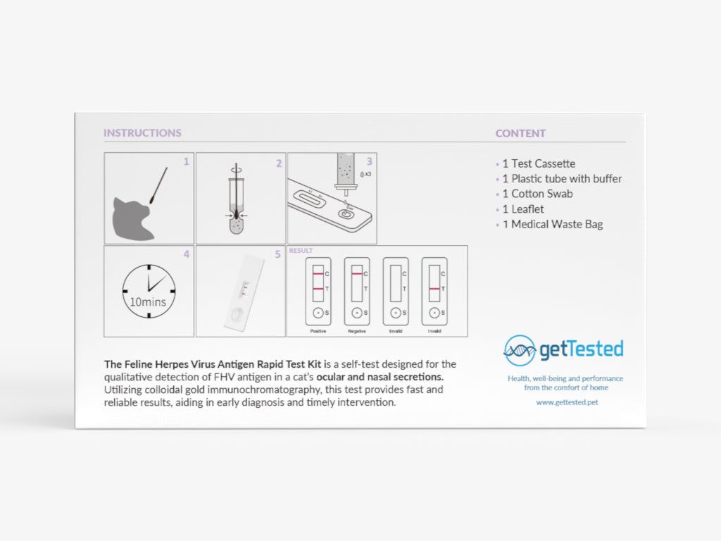 Confezione con istruzioni e contenuto. Include cassetta di test, provetta, tampone, foglietto illustrativo e sacchetto per rifiuti medici.