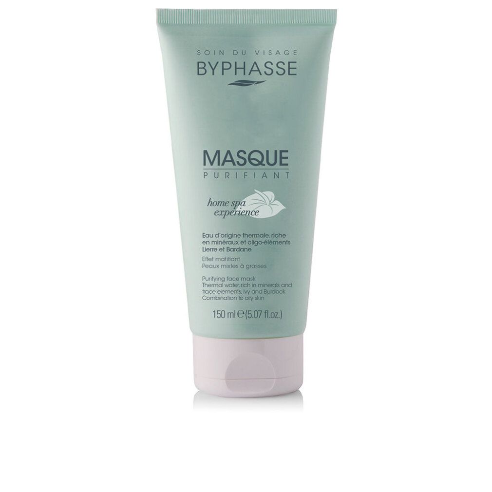Tubo verde con tappo bianco. Testo: Byphasse, Masque Purifiant, Home Spa Experience. 150 ml.
