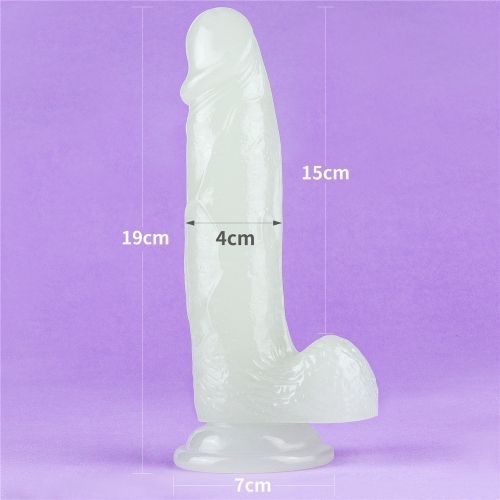 Dildo realistico bianco con base. Dimensioni: 19 cm lungo, 7 cm largo, 15 cm alto.