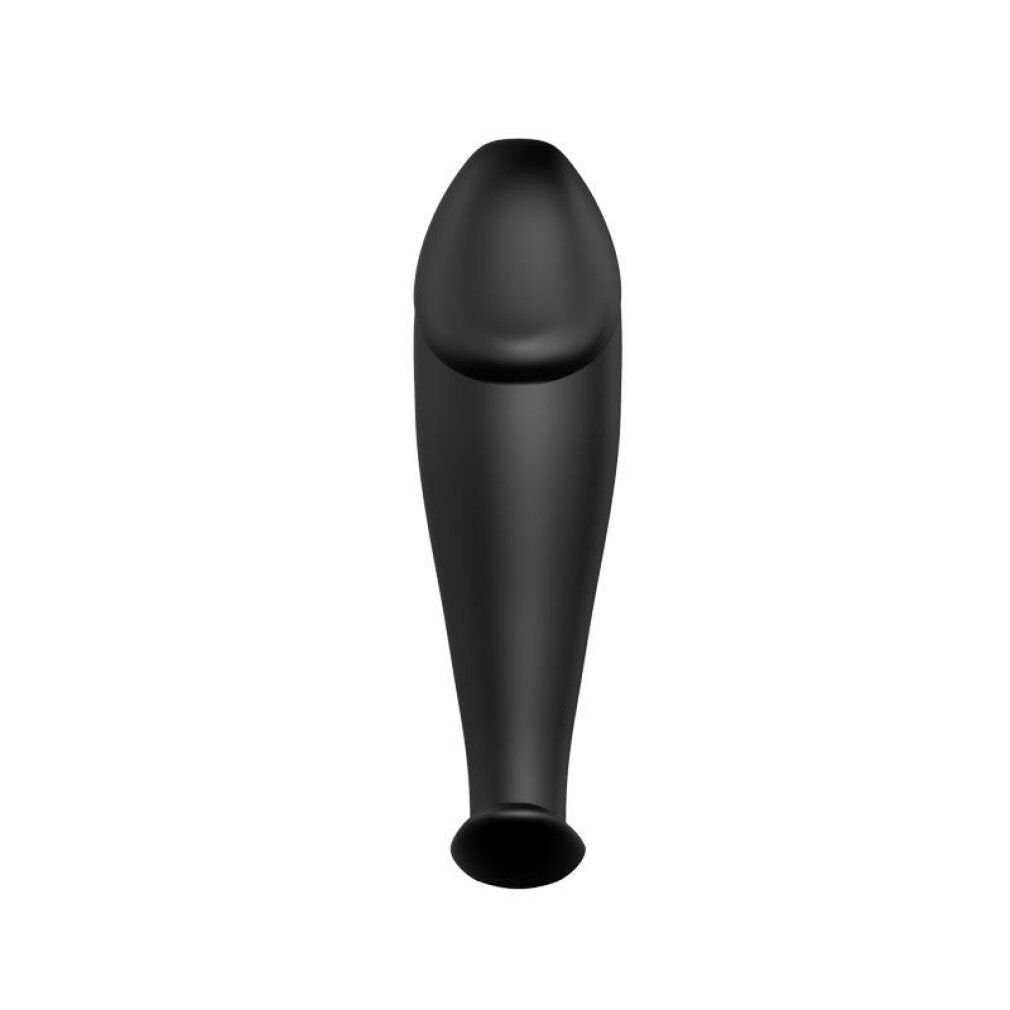 Plug anale nero, allungato, con estremità arrotondata e base.