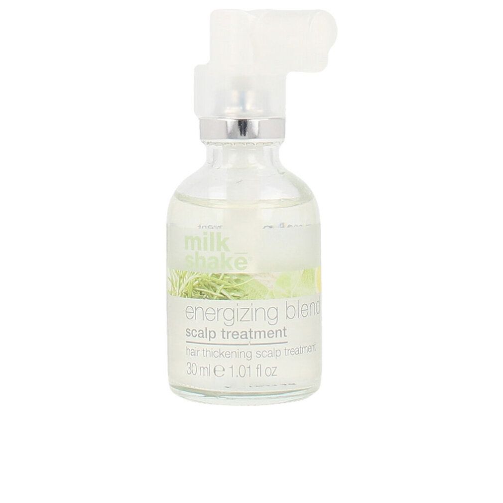 Flacone trasparente con vaporizzatore. Scritta: energizing blend scalp treatment. 30ml.