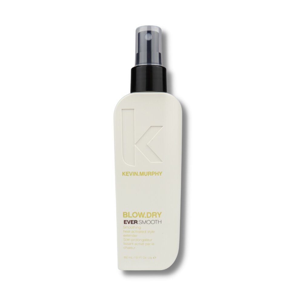 Spray bianco con erogatore nero. Scritta: Kevin Murphy, Blow.Dry Ever.Smooth.