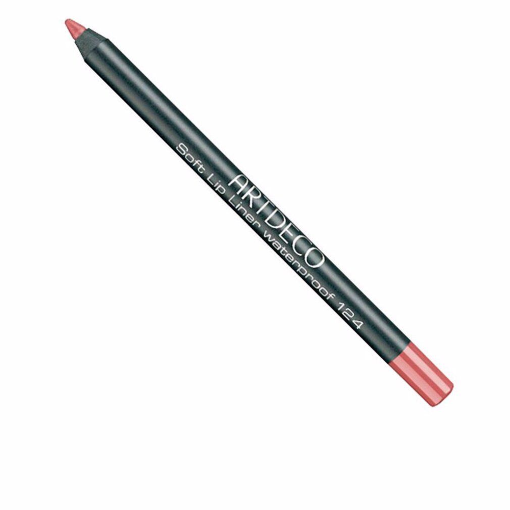 Matita labbra grigio scuro con estremità rosa. Scritta: ARTDECO, Soft Lip Liner Waterproof 124.