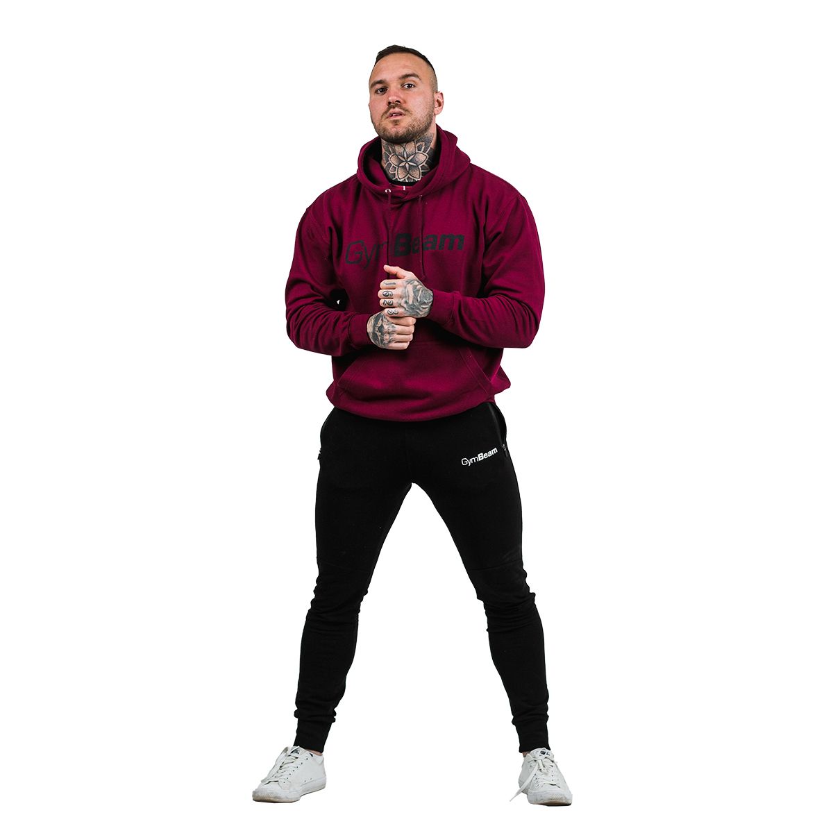 GymBeam Felpa uomo PRO Hoodie regular con cappuccio Burgundy