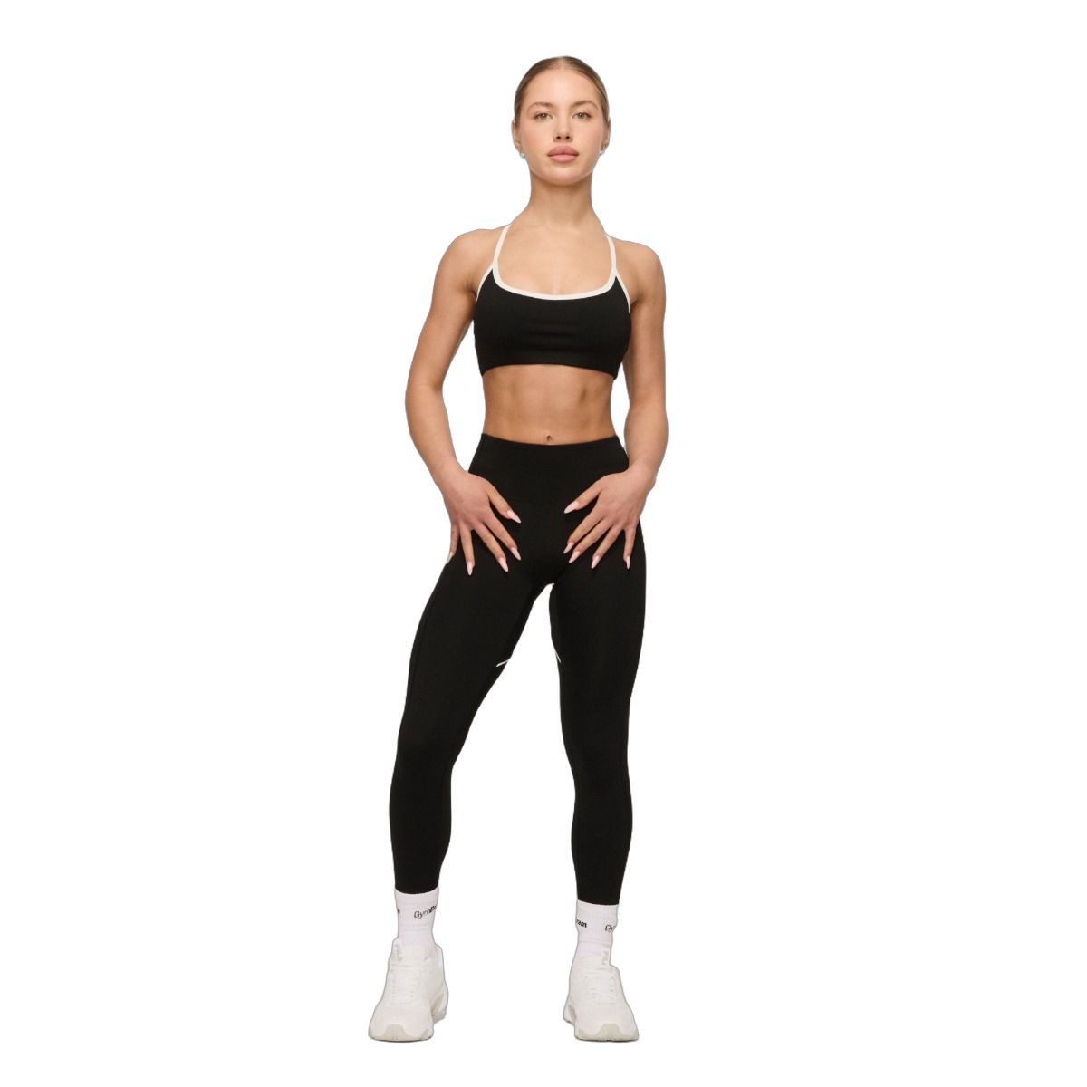 GymBeam Leggings donna Varsity lunghi a vita alta senza tasche nero con dettaglio posteriore