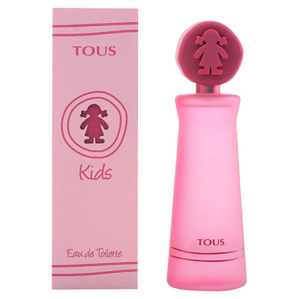 Flacone rosa con tappo rotondo, sagoma di ragazza. Scatola rosa con logo e testo.