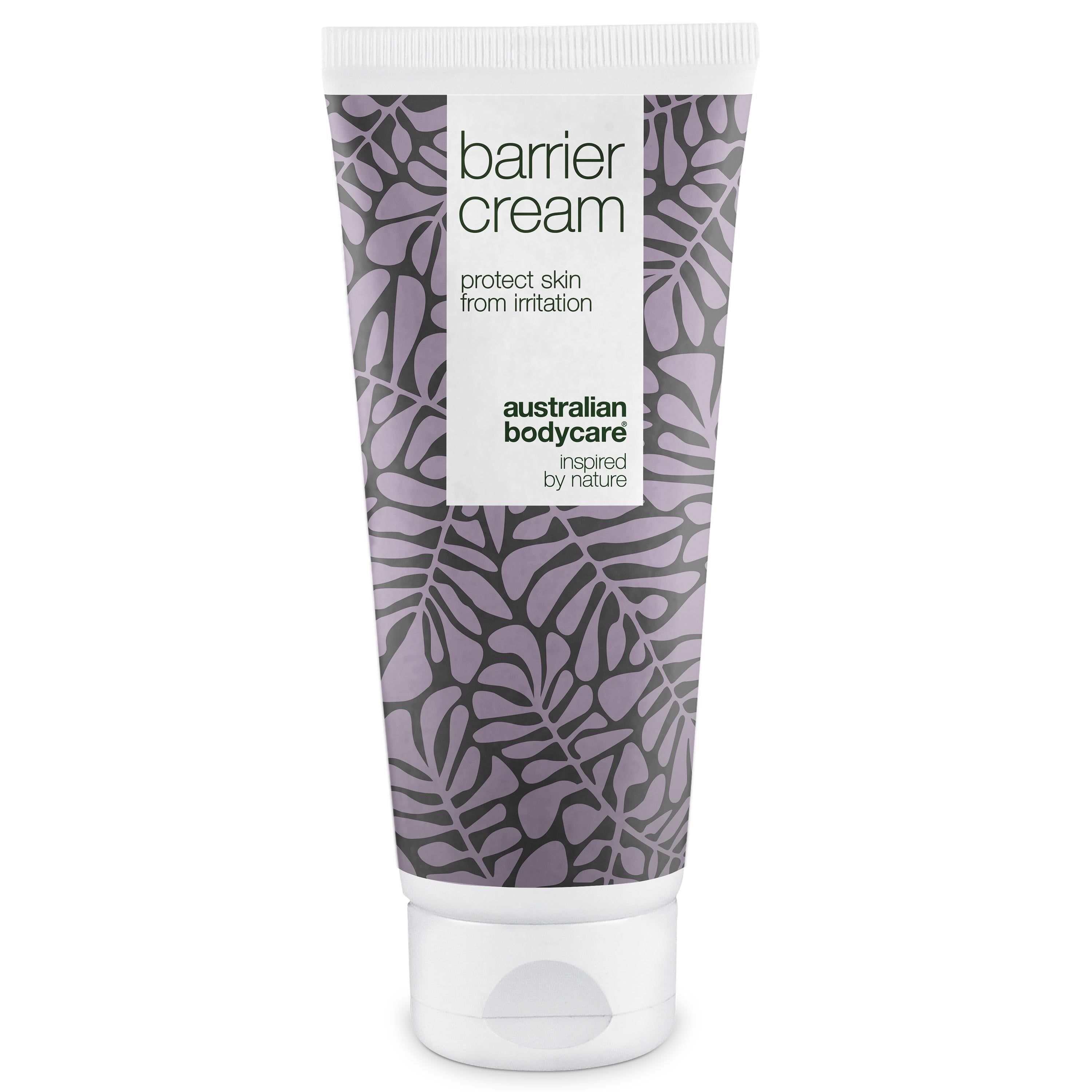 Tubo di Barrier Cream. Scritta: protect skin from irritation. Marchio: Australian Bodycare.