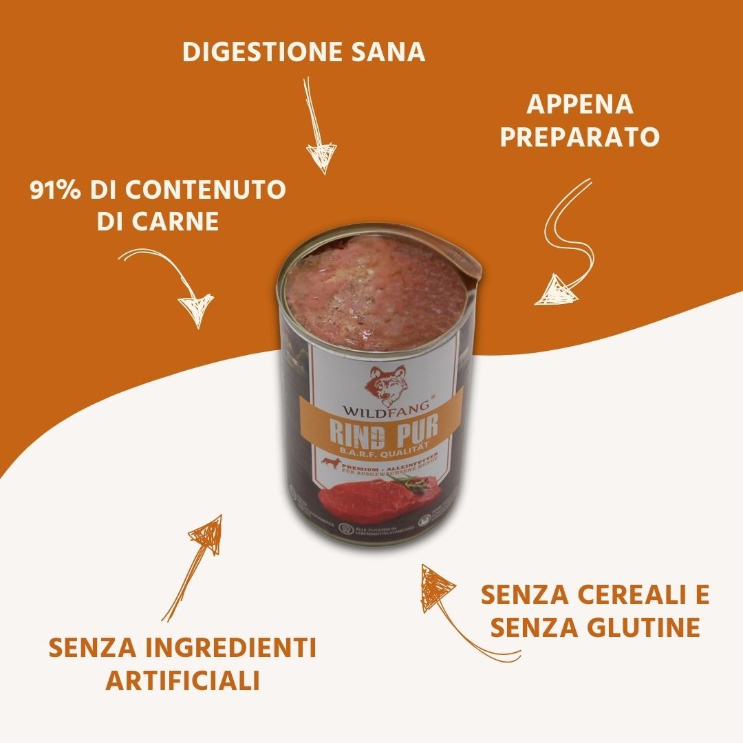 Lattina aperta di cibo umido manzo puro con carne cruda.