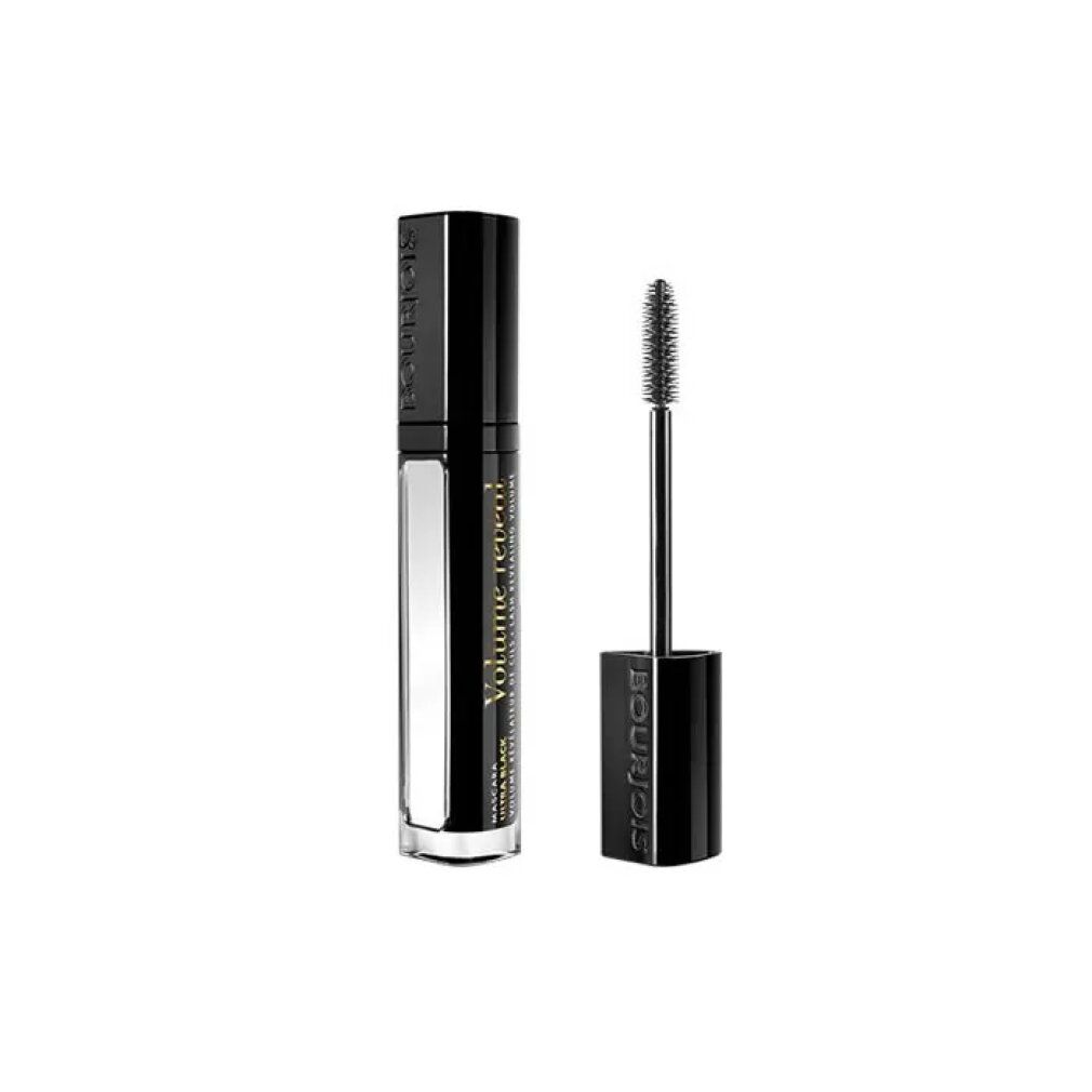 Tubo di mascara nero e spazzola accanto. Scritta: Volume Reveal. Spazzola con setole.