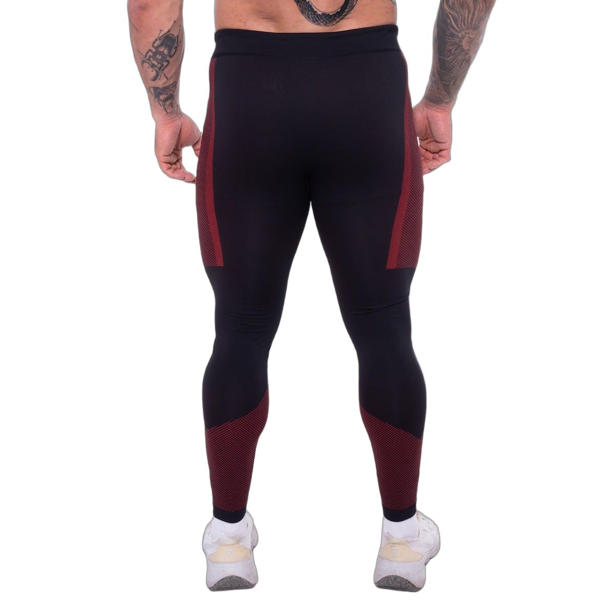 GymBeam Leggings uomo slim senza cuciture, neri e rossi