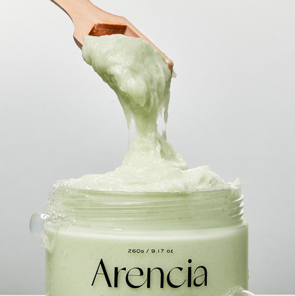 ARENCIA Fresh Cloud Scrub Corpo e Cuoio Capelluto con cucchiaio in legno.
