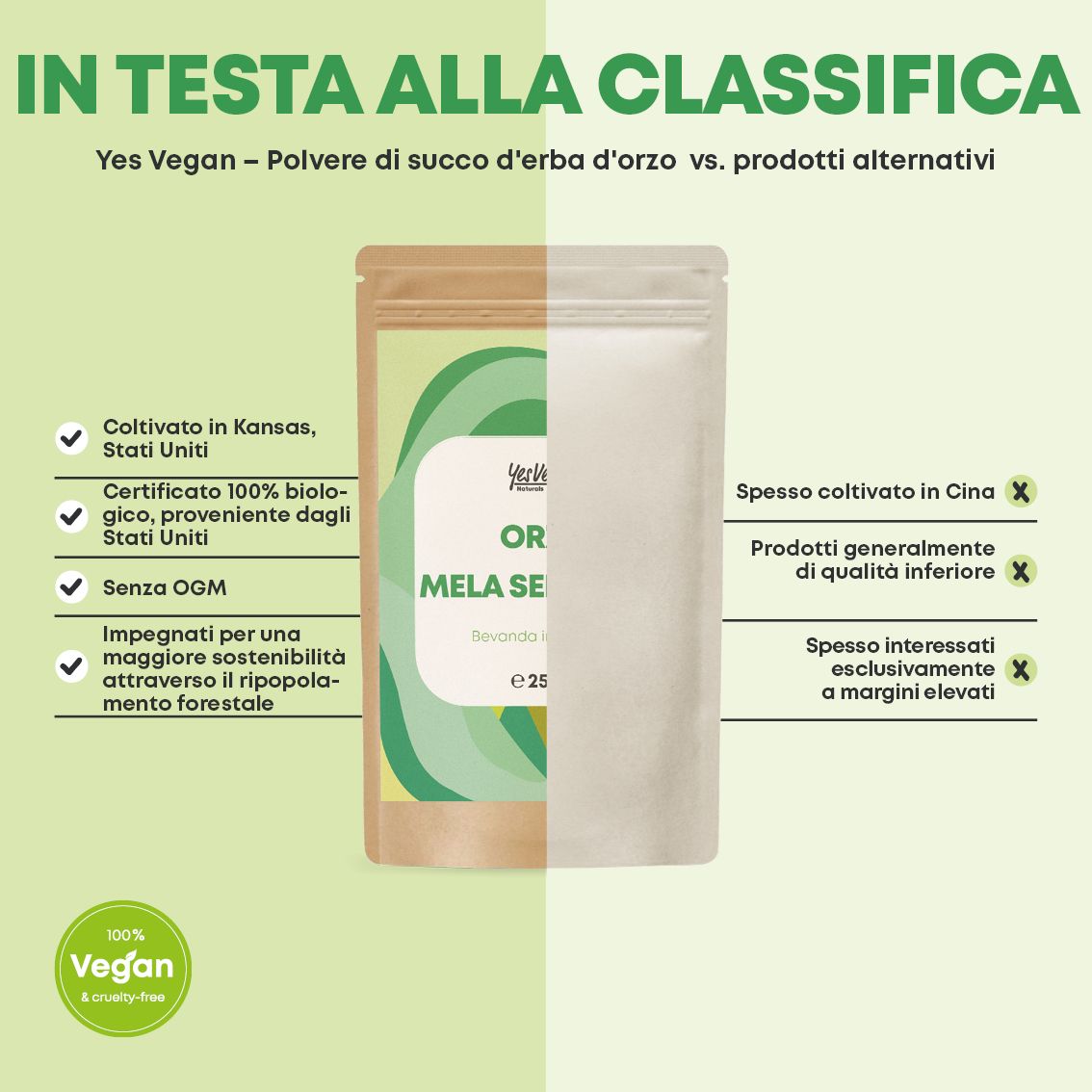 Confronto tra polvere di succo d'erba d'orzo e alternative, focus sulla qualità.