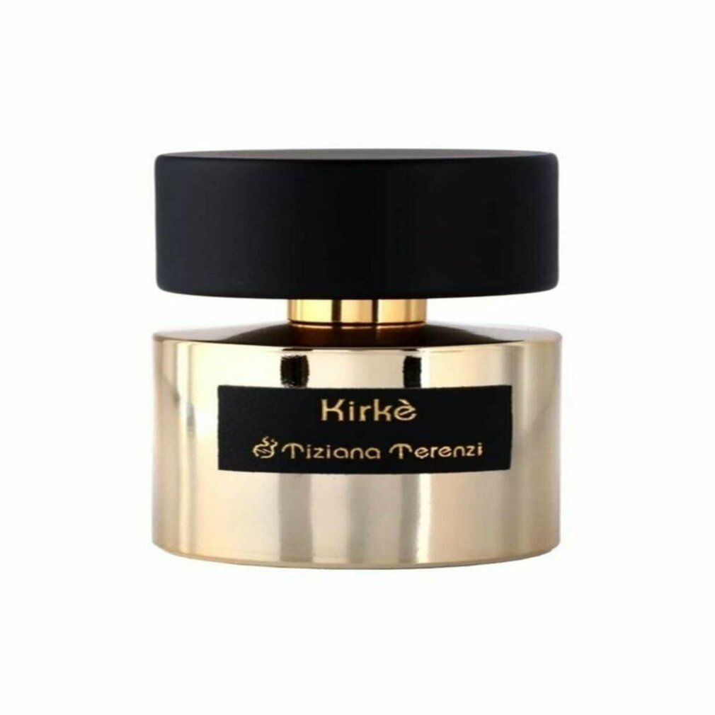 Flacone dorato con tappo nero. Etichetta nera con scritta Kirke e Tiziana Terenzi.