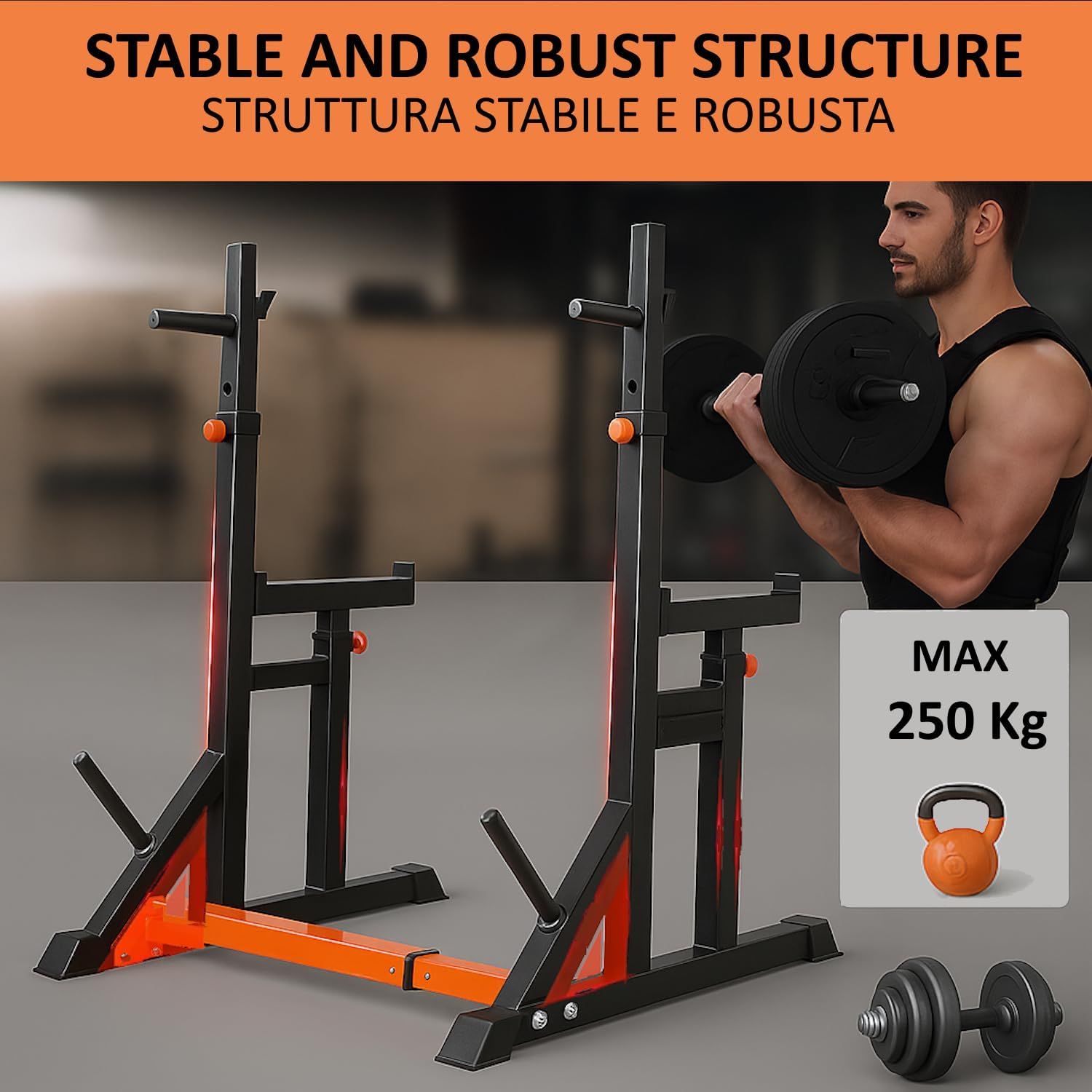 FFitness Squat Rack Regolabile Doppio Supporto Bilanciere FF