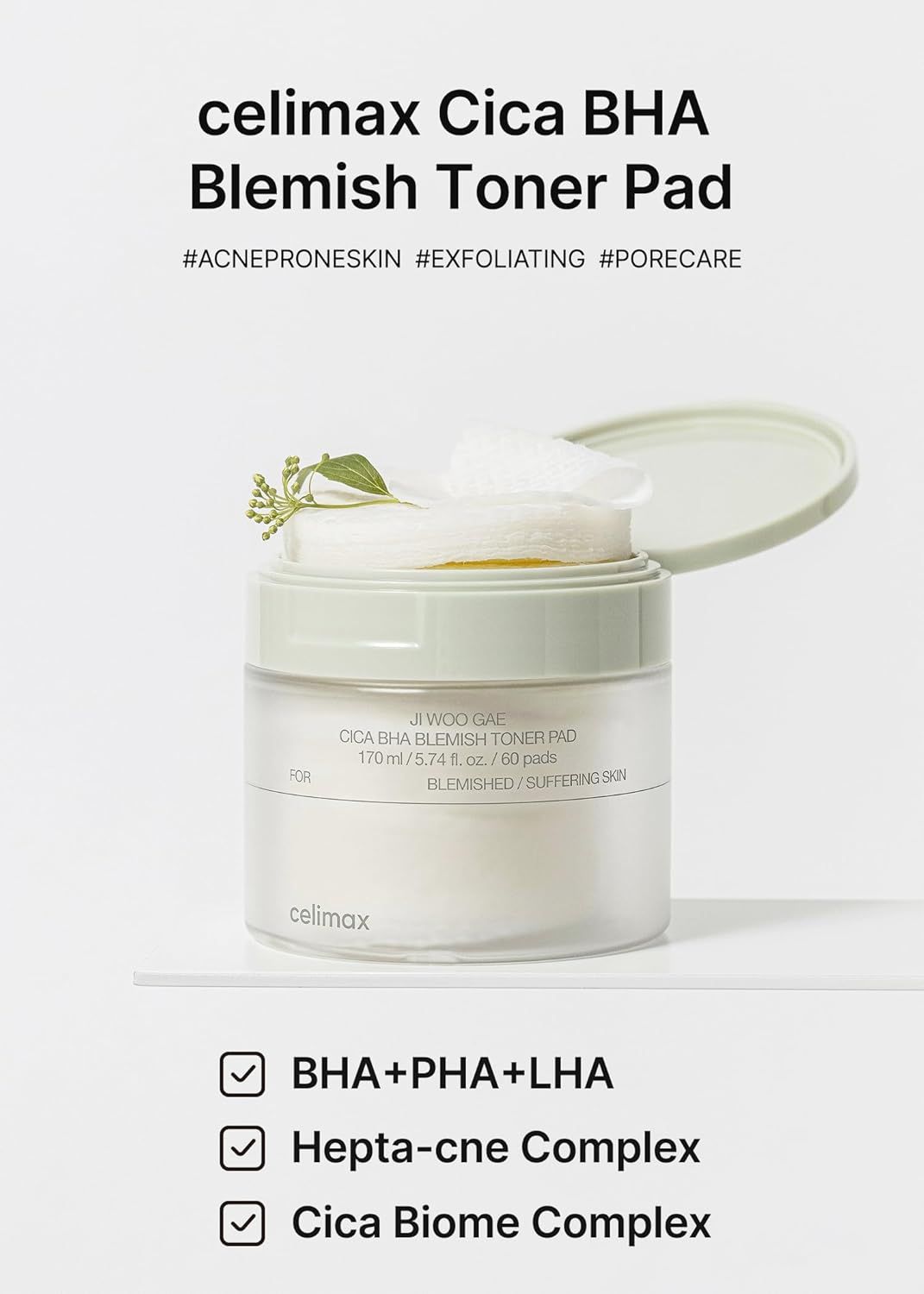 Celimax Ji Woo Gae CICA BHA Blemish Toner Pad