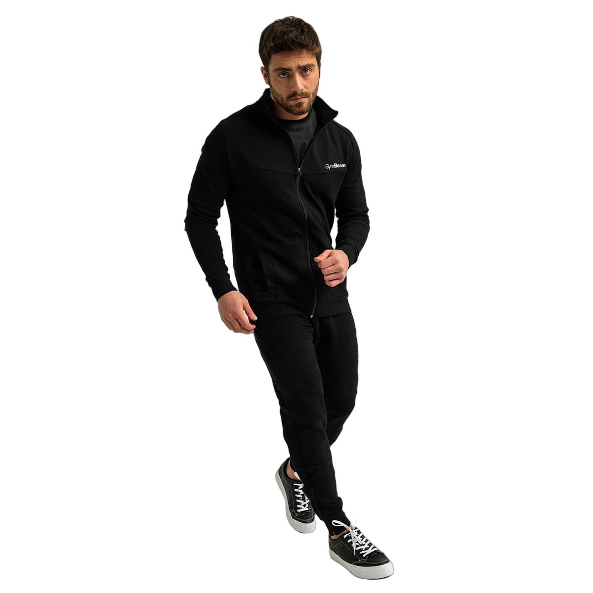 GymBeam Felpa uomo Limitless slim con zip, maniche lunghe senza cappuccio Black