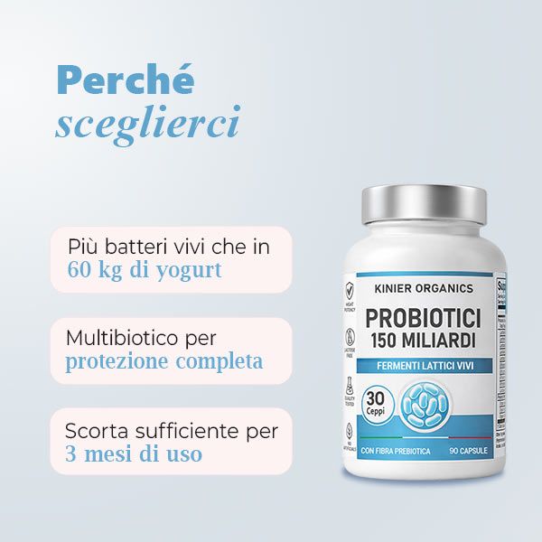 Perché sceglierci: Più batteri che yogurt, multibiotico, scorta per 3 mesi.