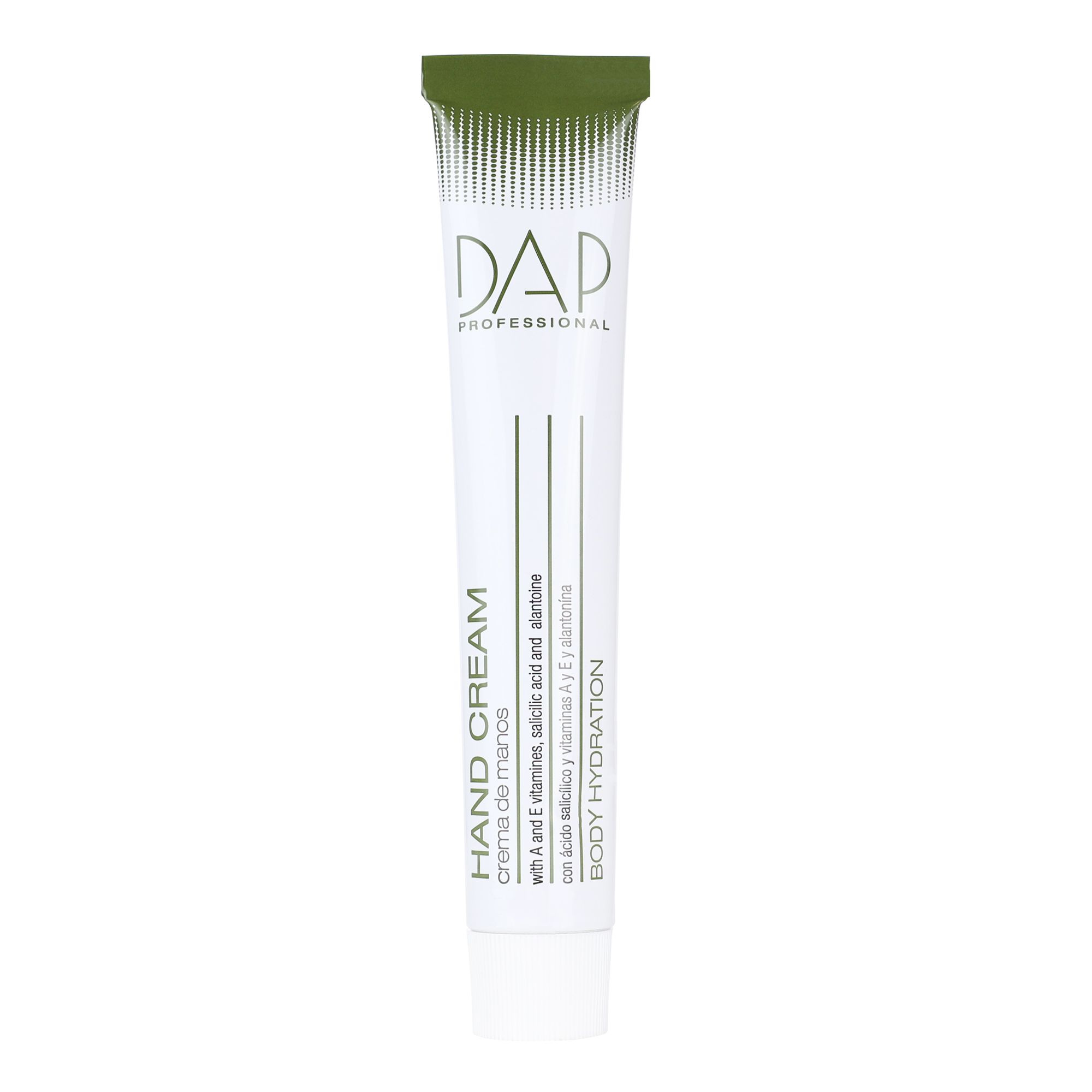 Tubo di crema mani DAP con vitamine A ed E, acido salicilico e allantoina.