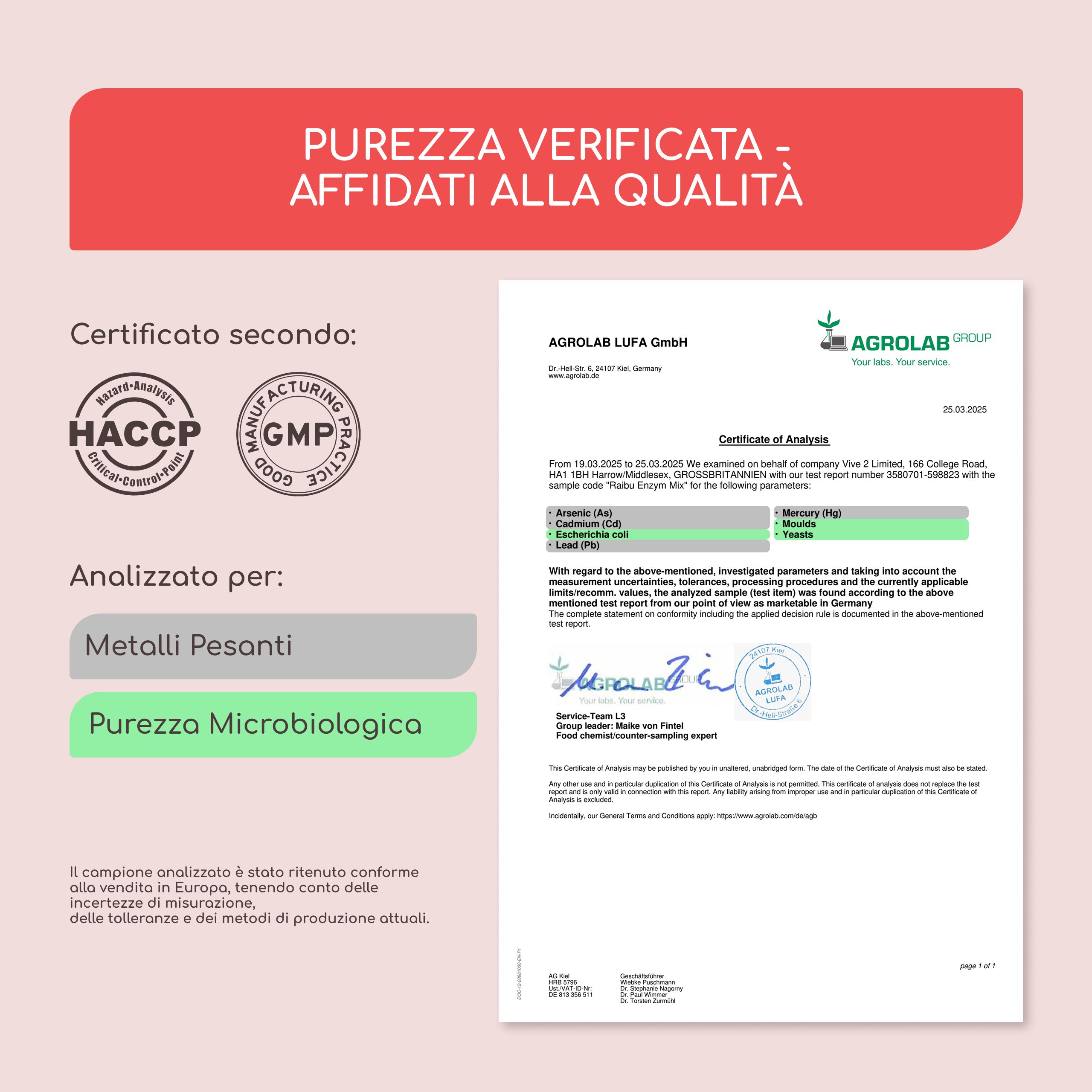 Certificazioni e rapporto di analisi. HACCP, GMP. Sicurezza microbiologica.