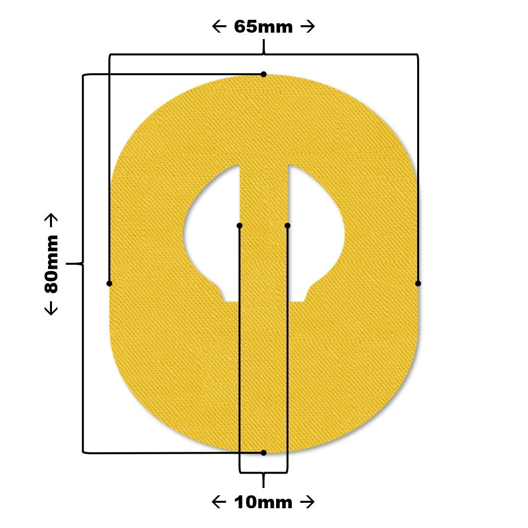 Cerotto ovale giallo con intaglio. Dimensioni: 80mm x 65mm. Intaglio: 10mm di larghezza. Tessuto.