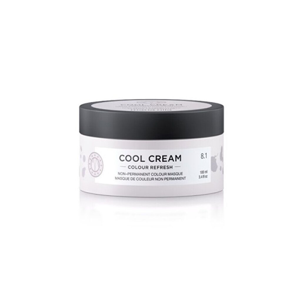 Vasetto bianco con coperchio nero, scritta "Cool Cream Colour Refresh", 100ml.