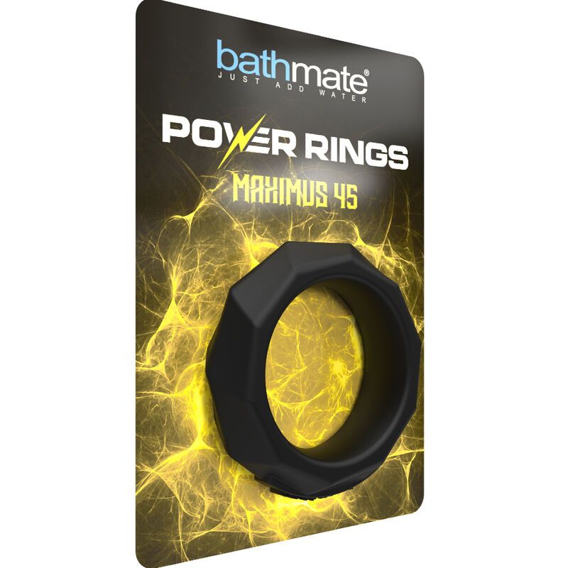 Confezione dei Bathmate Power Rings Maximus 45, anello nero visibile.